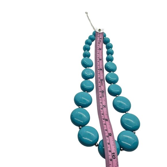 Robert Rose Choker Necklace Turquoise Blue Beaded Plastic Spring Ring Kawaii - Picture 8 of 16